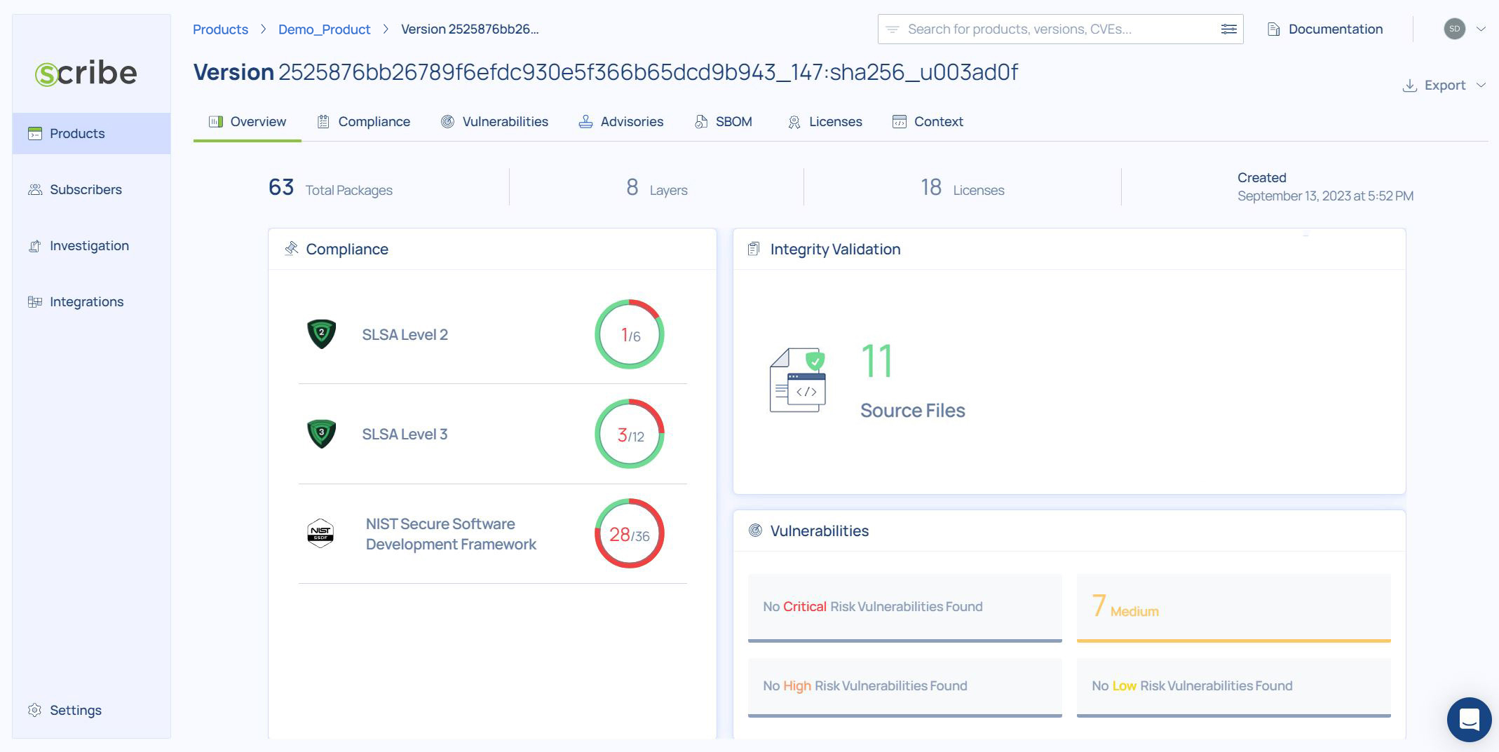 Product build dashboard page