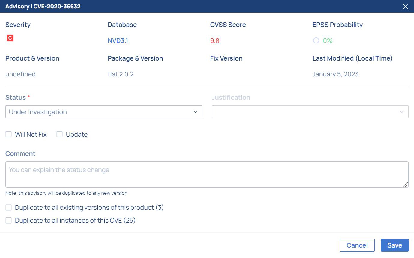 Scribe Hub Product Build Vulnerabilitiy Advisory VEX window