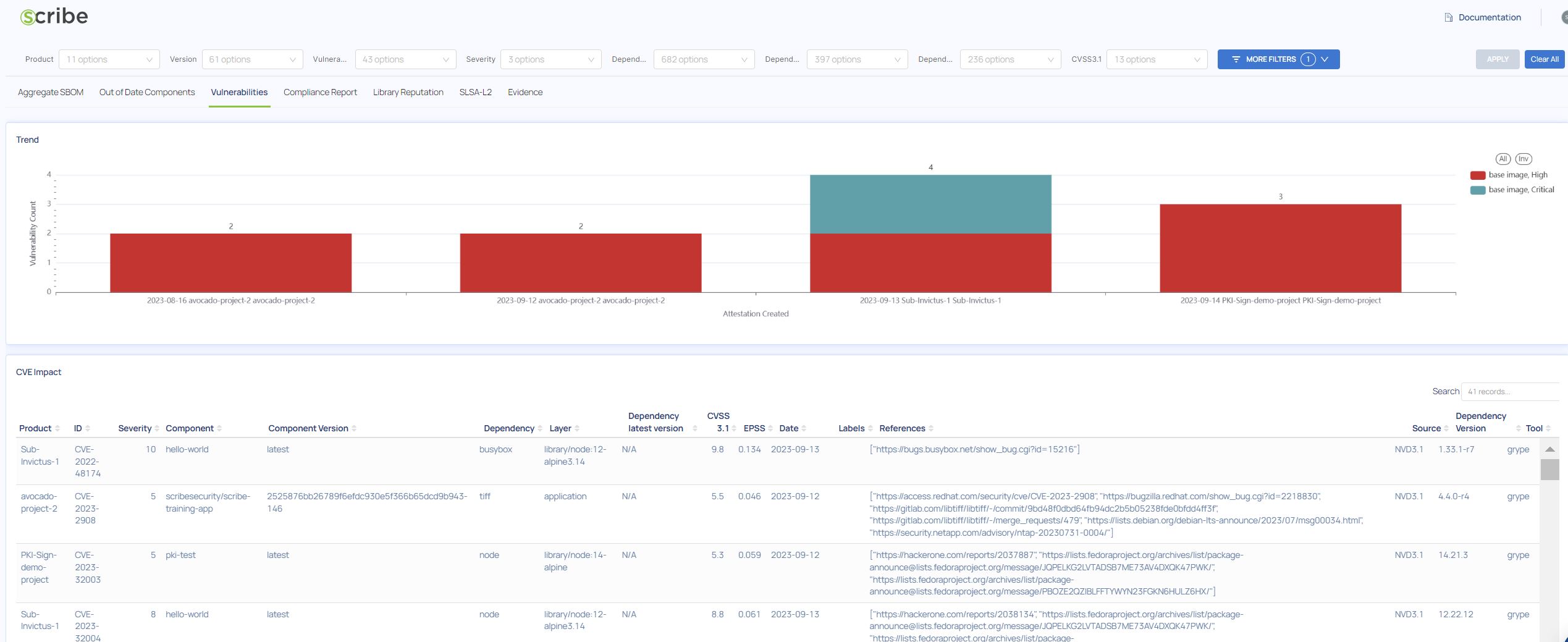 Investigation page, Vulnerabilities report